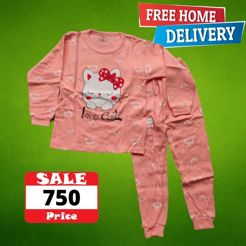 Thin Cotton Full t-shirt & pajama set for baby Girl
