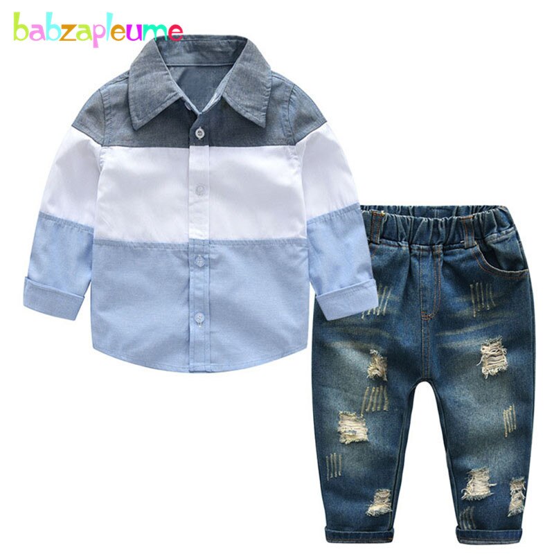 Striped long sleeve shirt and jeans set for baby boy