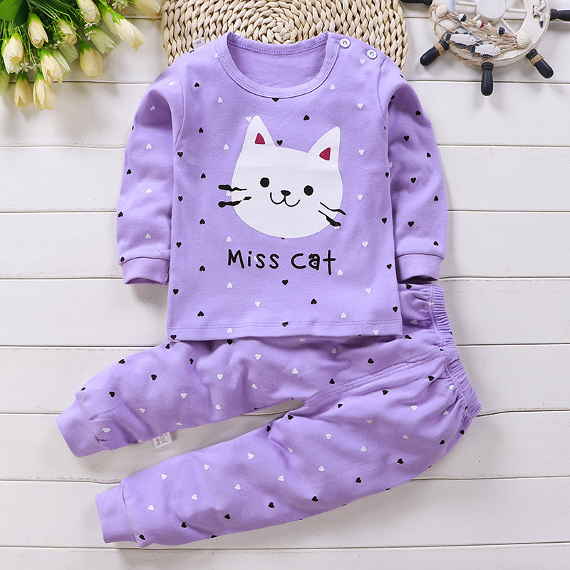 Long sleeve cotton pajamas set for baby girls