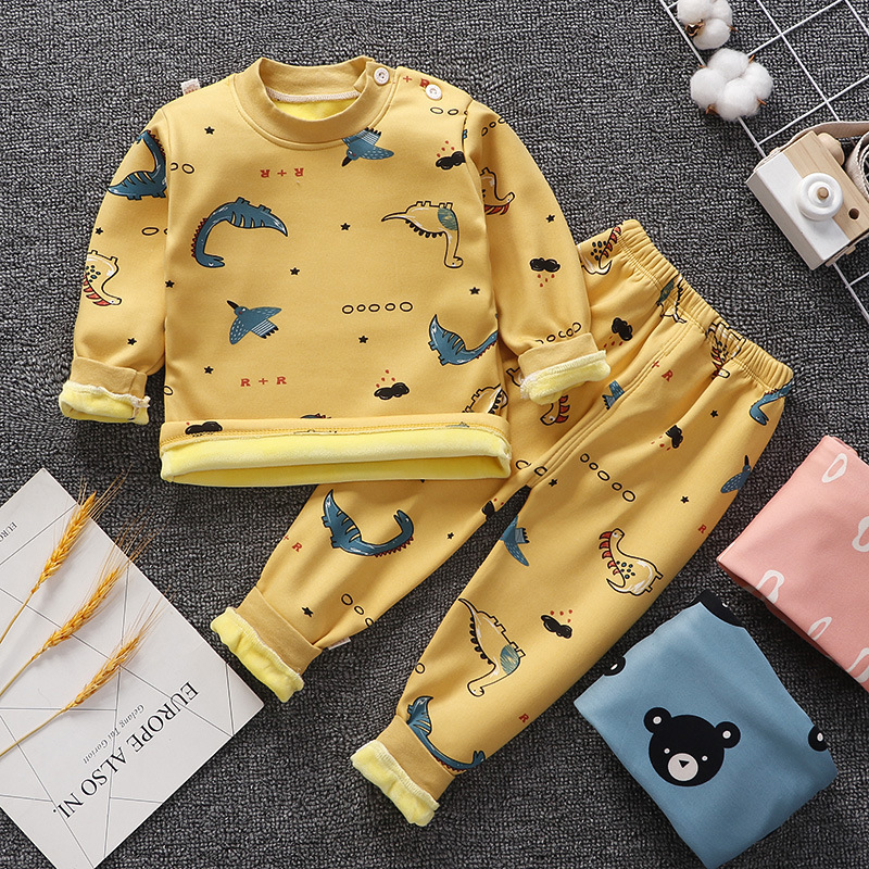 Dinosaur printed fleece lined pajama set
