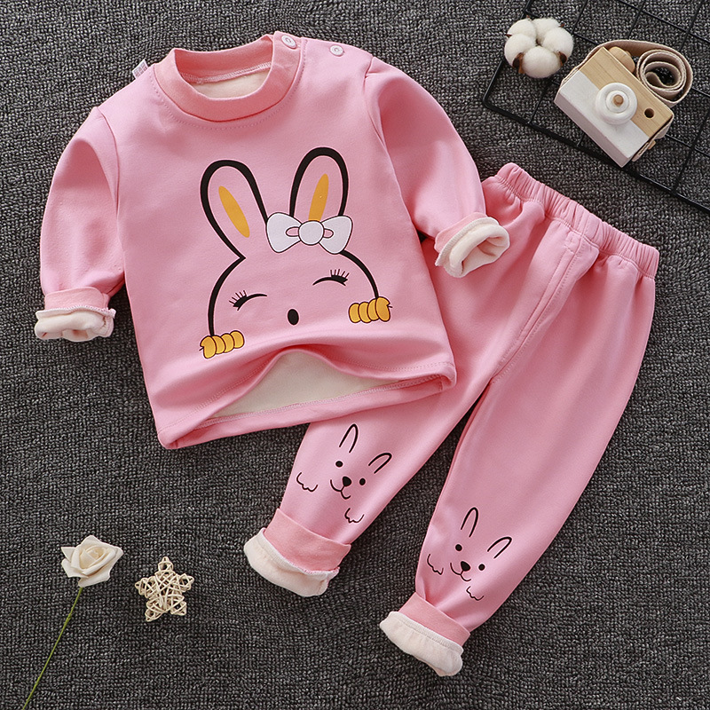 Rabbit printed fleece lined pajama set