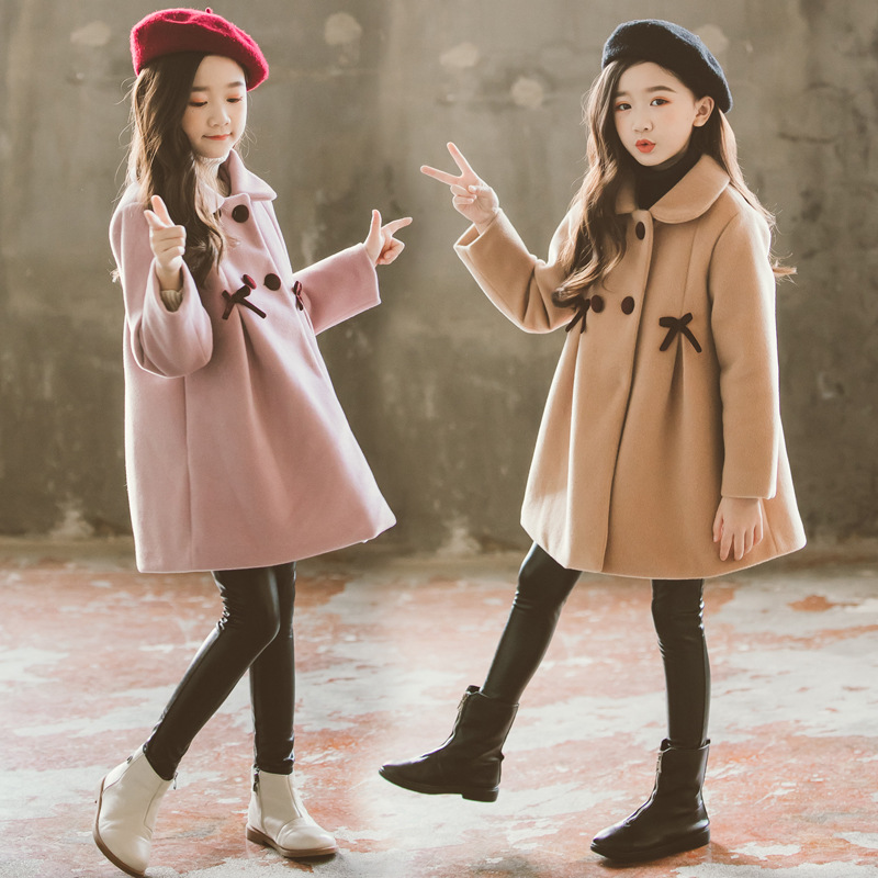 Korean Style Woolen Coat With Bowknot