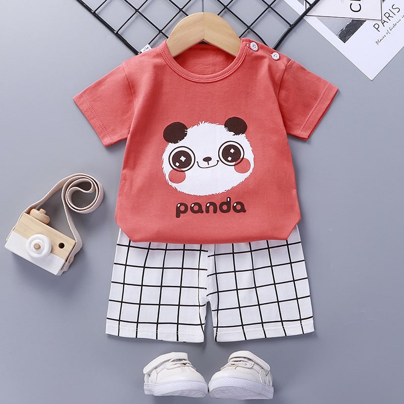 Panda printed cotton T shirt and shorts