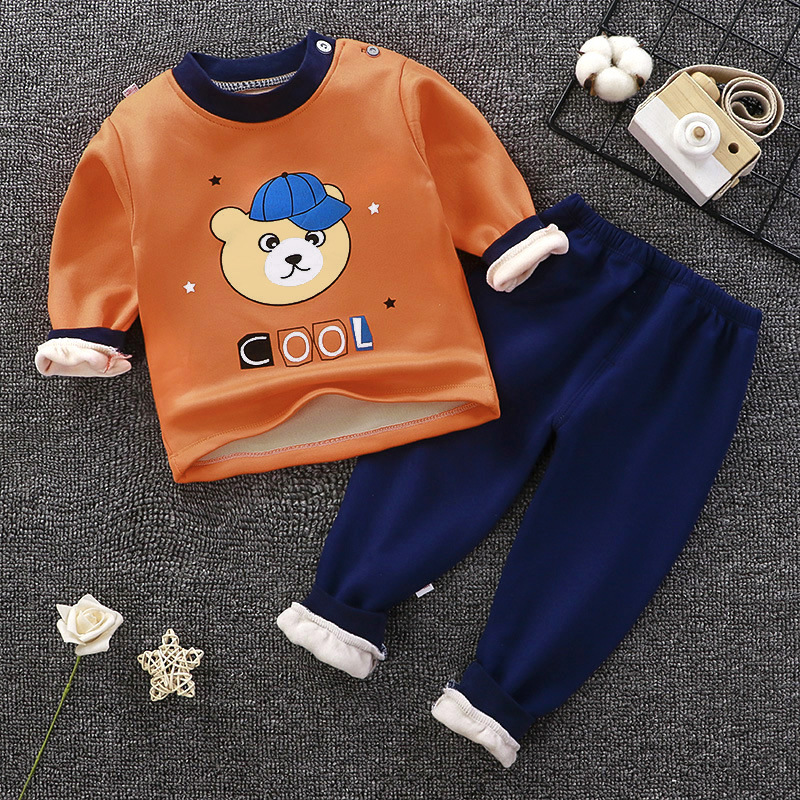 Bear Printed Pajama Set with Fleece
