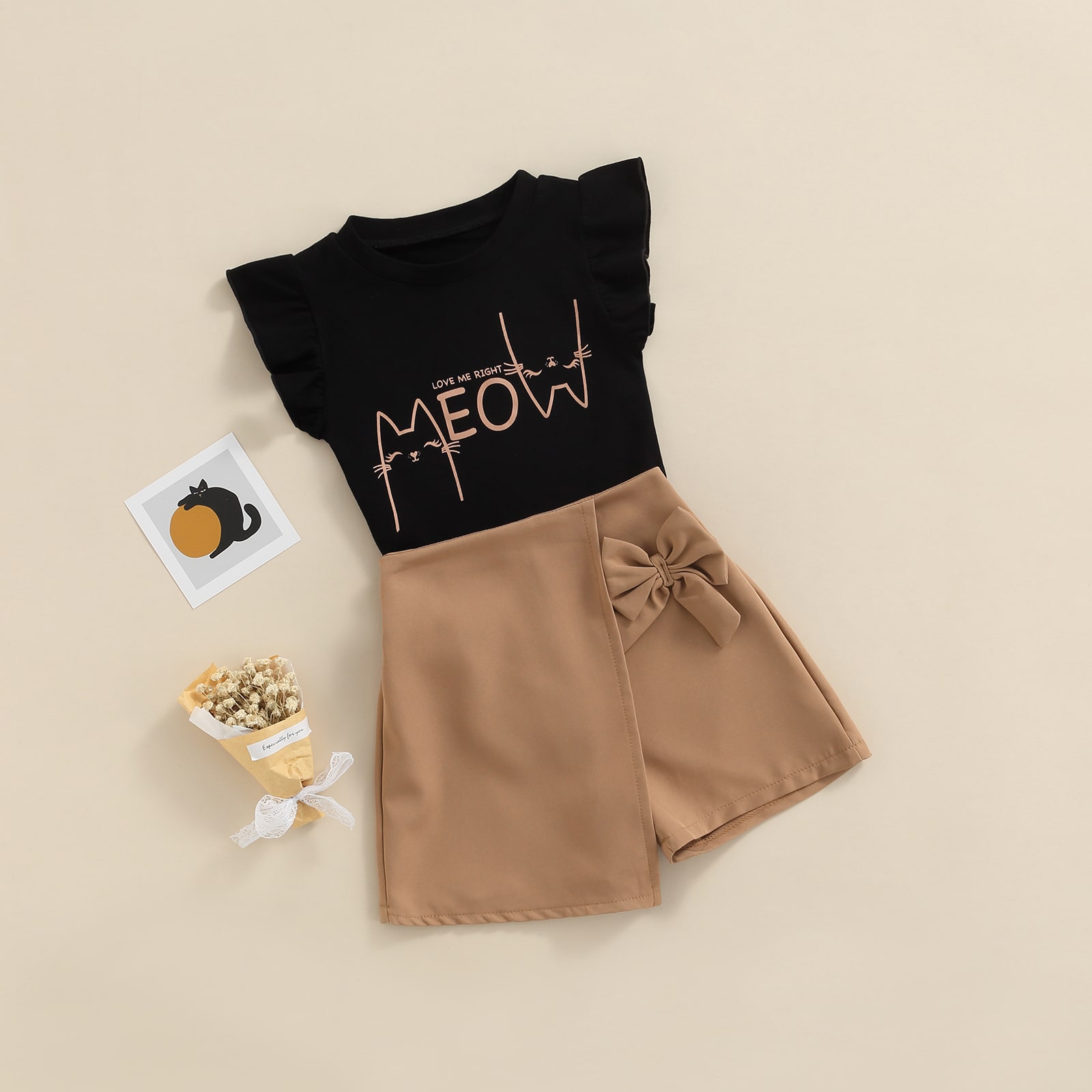 Meow Printed Tops And Divided Skirt