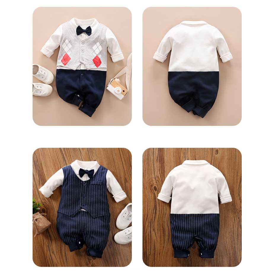 Adorable And Stylish Romper styled Gentleman Suit Set for Small Baby Boys