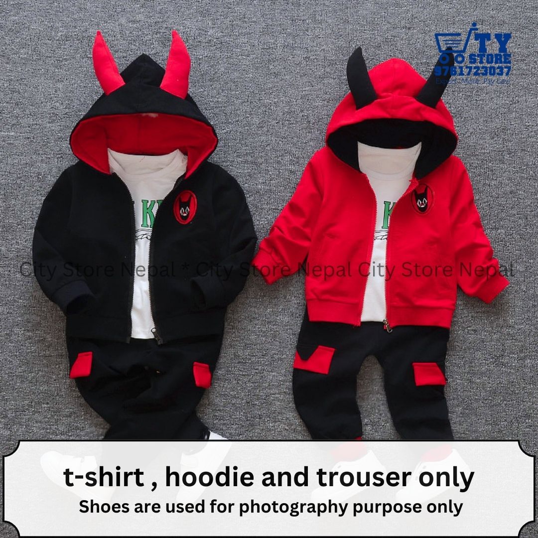 Full Sleeve T-shirt, Trouser and Hoodie Set With Stylish Cap for Boys