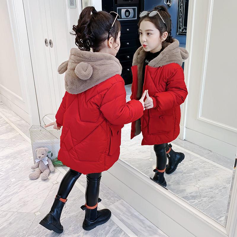 Hooded Thick Mid Length Down Jacket For Girls Suitable For Winter