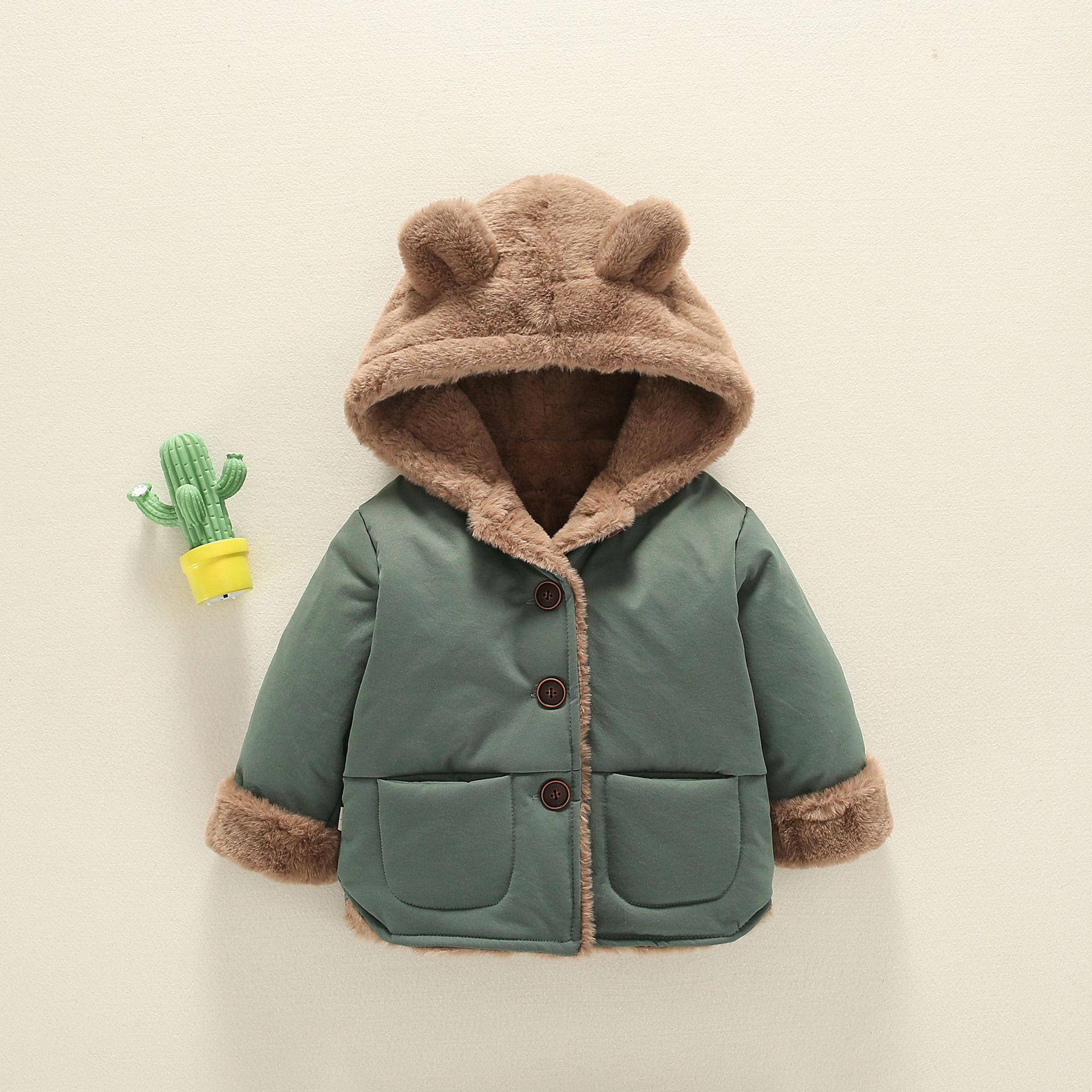 Korean Style Stylish Padded Thick Jacket With Velvet for Baby Girl And Boy Suitable For Winter