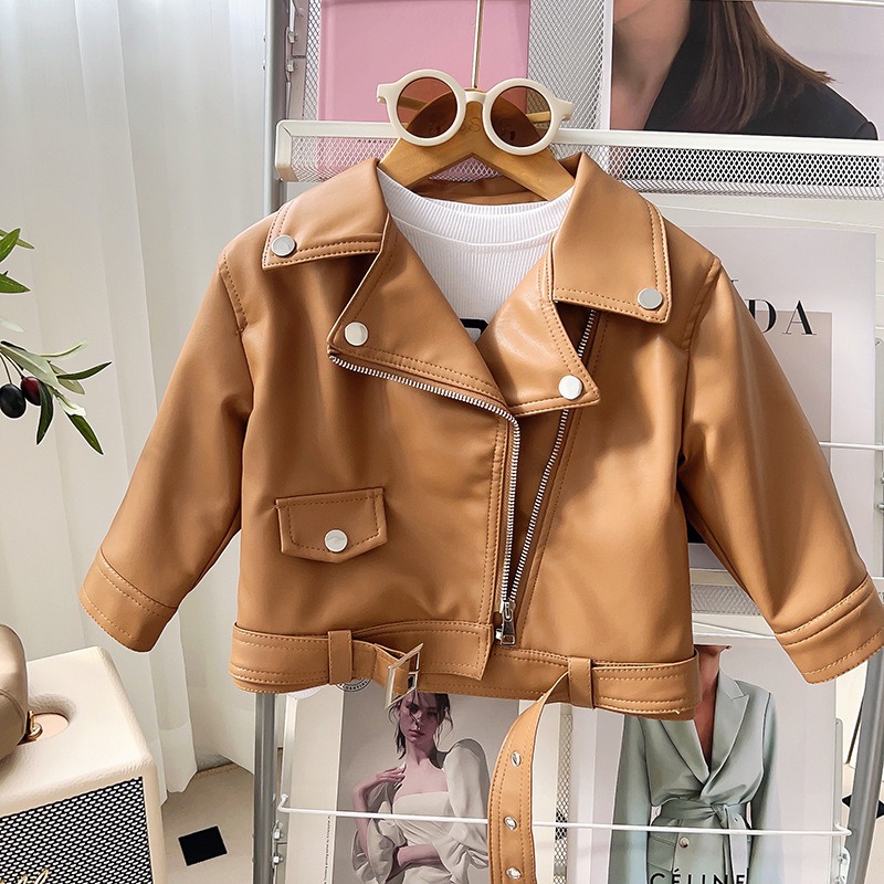 Leather Jacket Plus Velvet For Baby Boys And Girls Suitable For Spring, Autumn And Winter 
