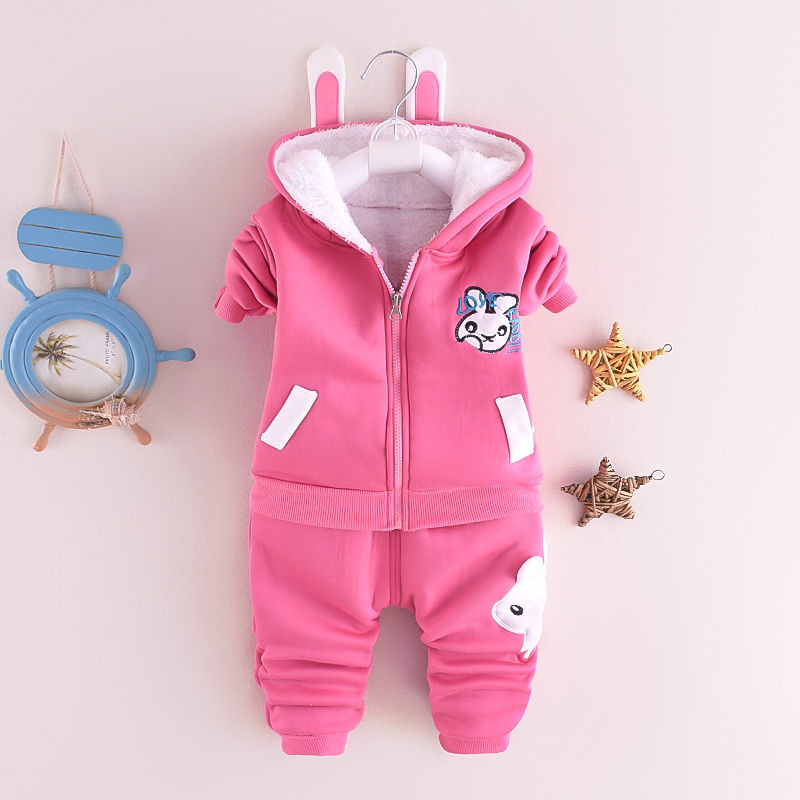 Two Piece Hoodie And Trouser Set With Thick Inner Lining For Girls Suitable For Winter 