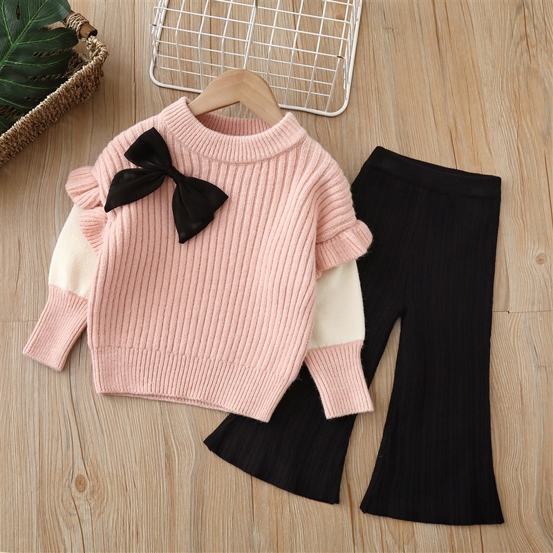 Two Piece Knitted Woolen Sweater and Pants Set For Girls Suitable For Winter