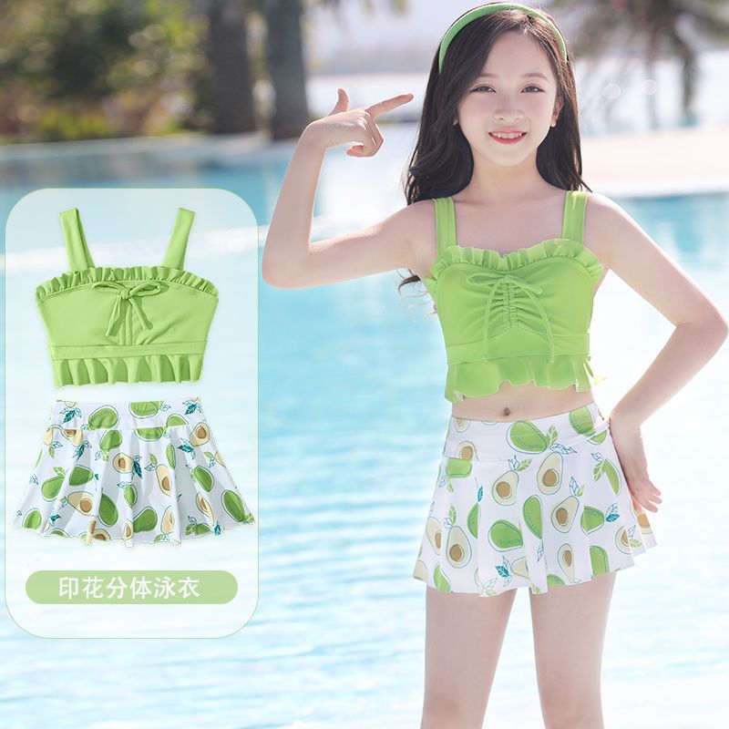Cute Top And Skirt Style Two Piece Girls Swimsuit