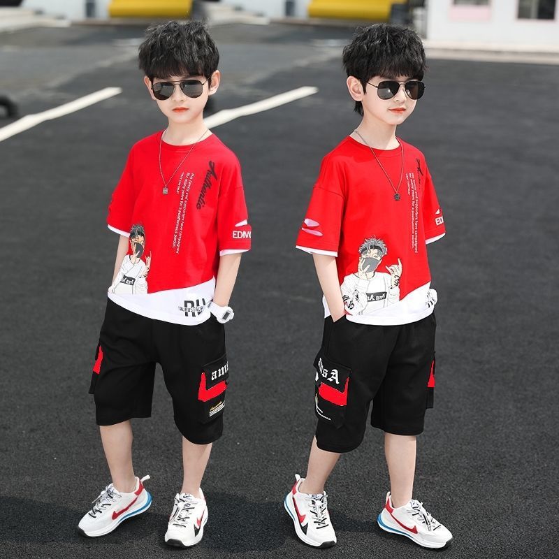 Korean Style Summer Mask Boy T-shirt And Half Pants Set For Boys