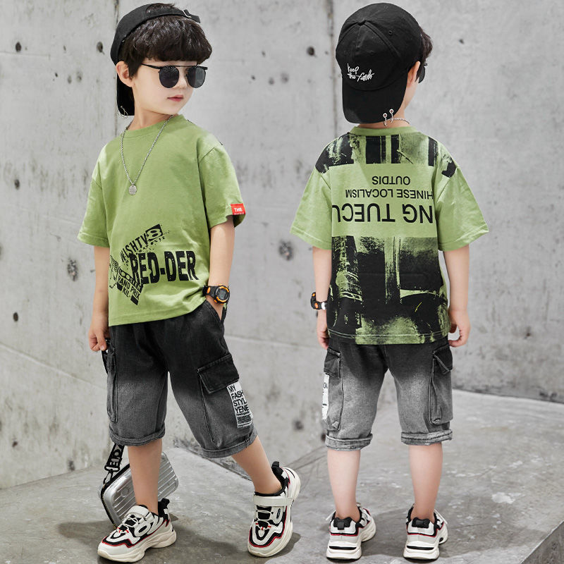 Summer Stylish Half T-Shirt And Gradient Soft Jeans Half Pants For Boys