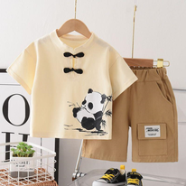 Panda Printed Chinese Design Summer T-Shirt And Shorts Set For Boys