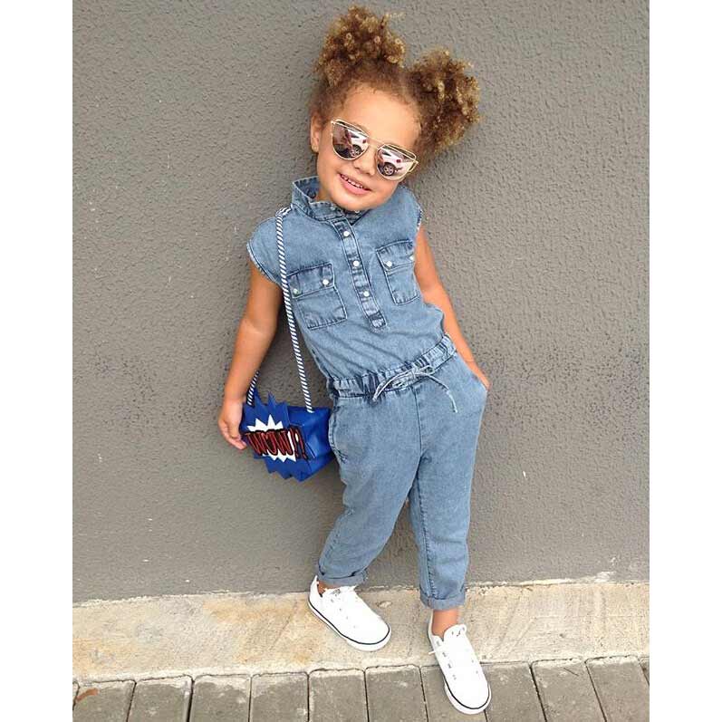 Summer Cotton Jeans Style Jumpsuit For Girls