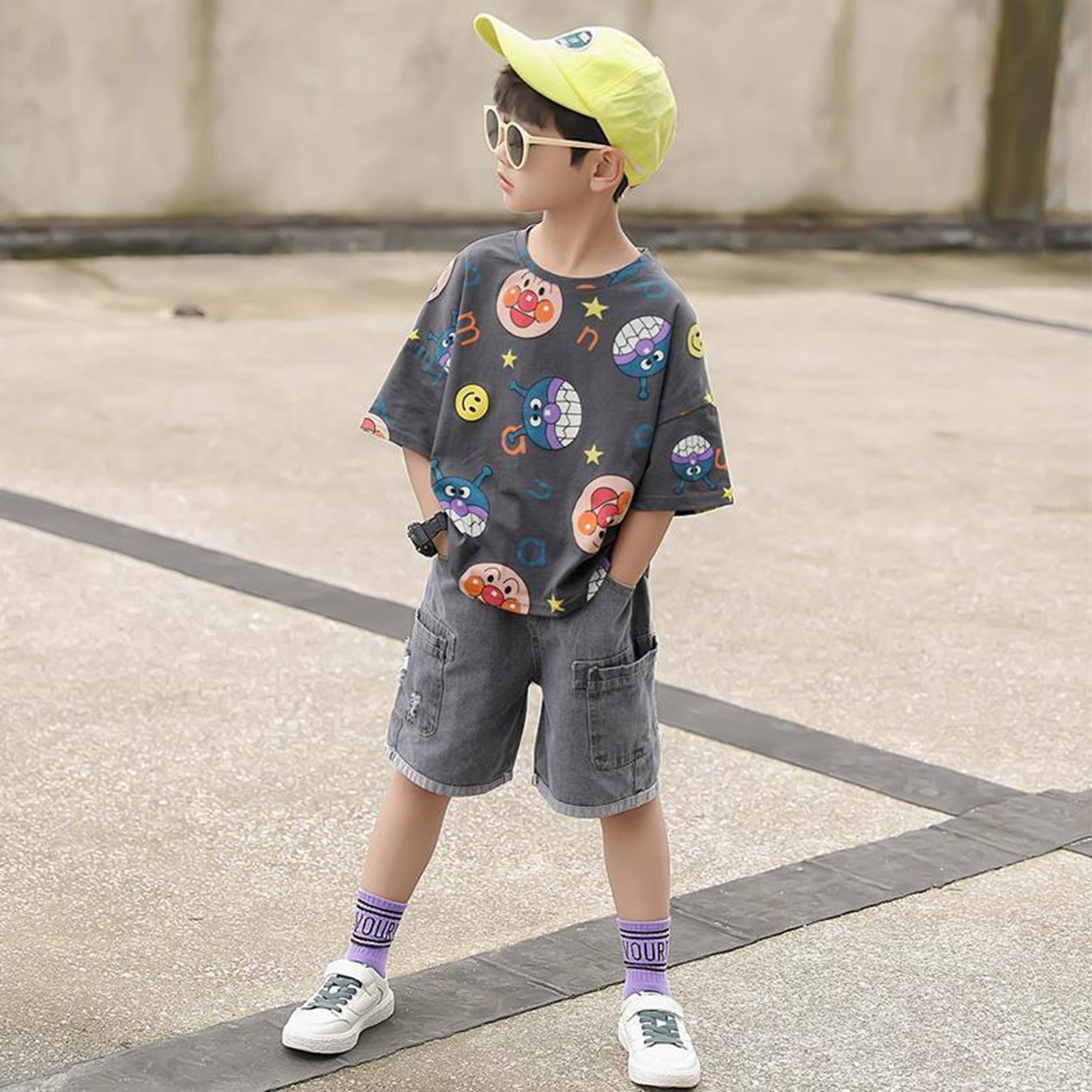 Summer Face Printed Over Sized T-Shirt For Boys