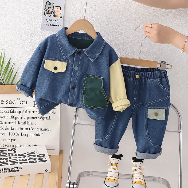 Autumn Spring Soft Jeans Stylish Shirt And Pants Set For Boys