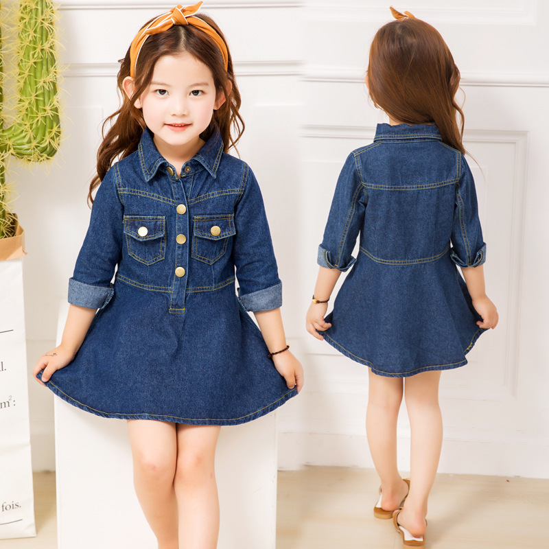 Full Sleeve Soft Jeans One Piece Dress For Girls