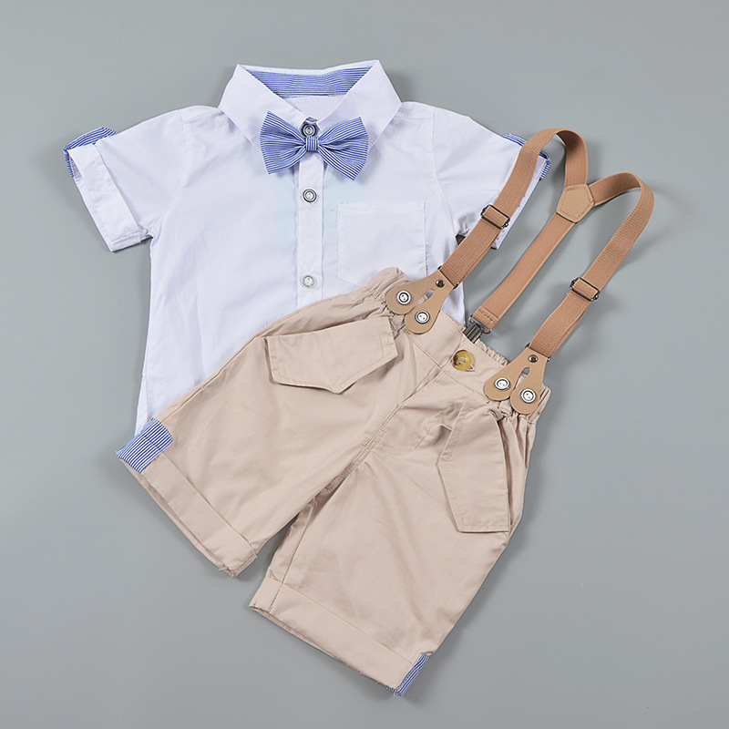 Baby Boy Formal Half Shirt, Shorts, Bow Tie With Suspender For Summer