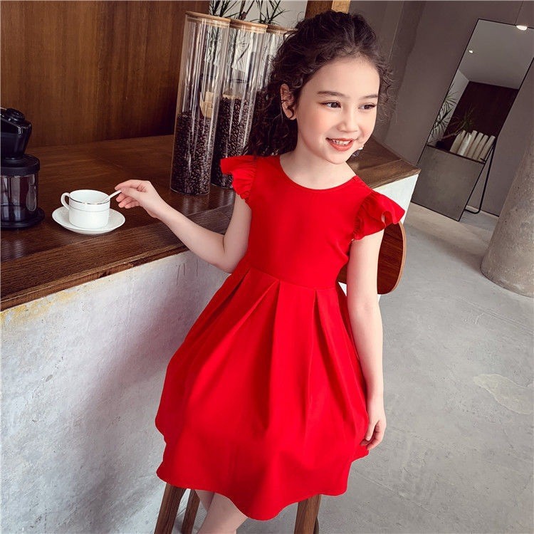 Red Casual Summer One Piece Dress With Stylish Back For Girls