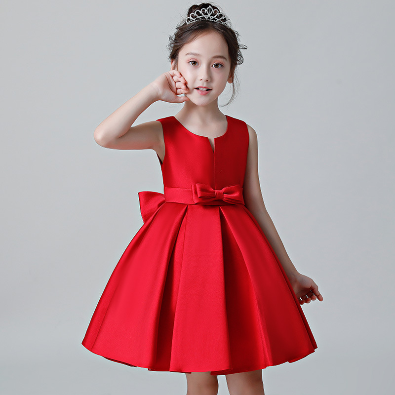 Satin Type Sleeveless Princess Party/Birthday Dress With Bow For Girls