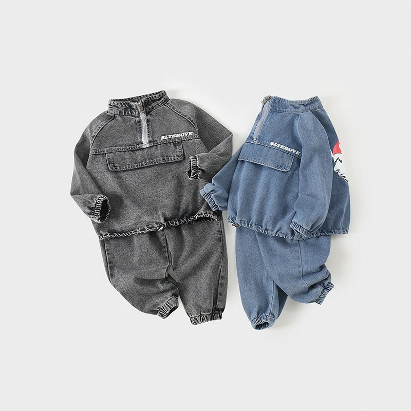 Full Sleeve Track Style Jeans Hoodie And Pants Set For Boys