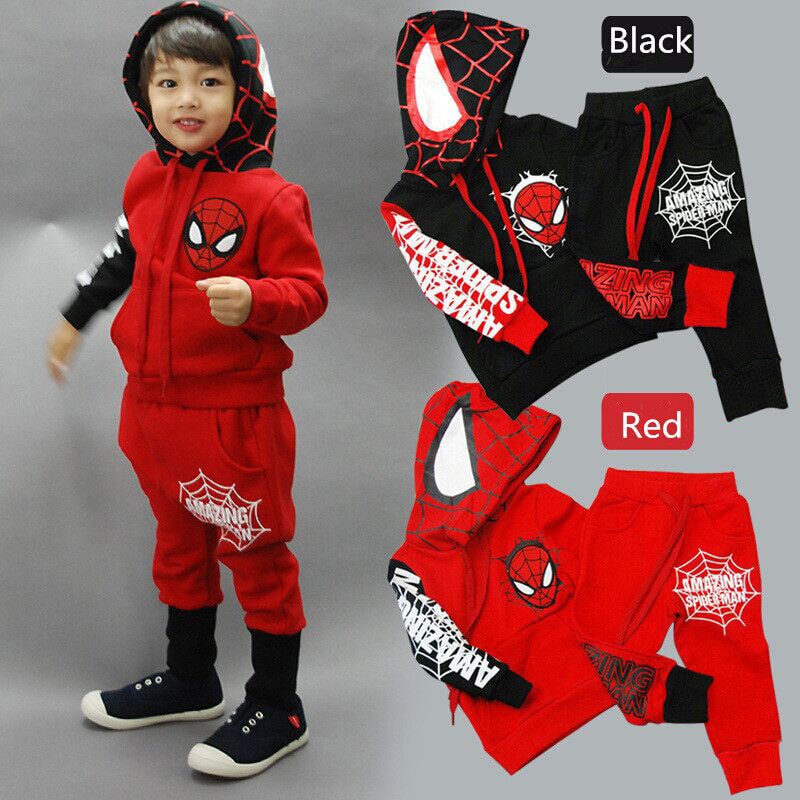 Spiderman Themed Hoodie And Trouser Set For Boys