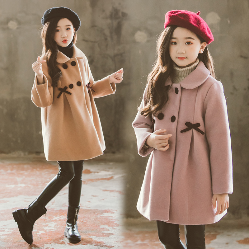 Girls Korean Style Thick Coat With Bowknot