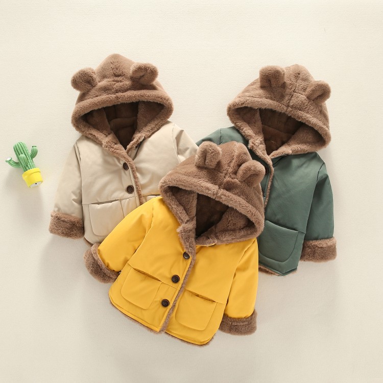 Korean Style Padded Thick Jacket With Fur for Baby Girl And Boy Suitable For Winter