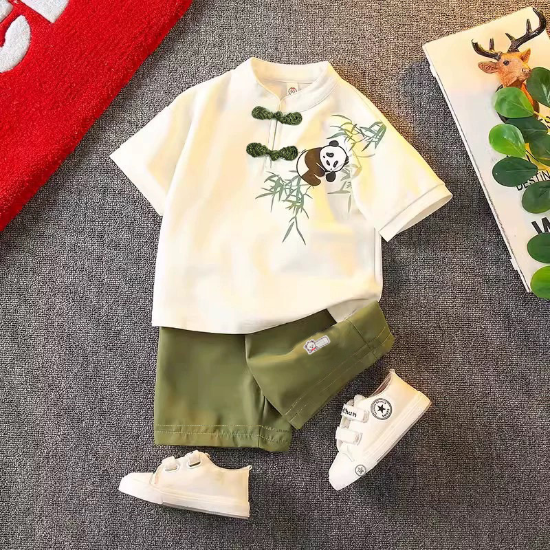 Chinese Design Panda Printed Summer T-Shirt And Shorts Set For Boys