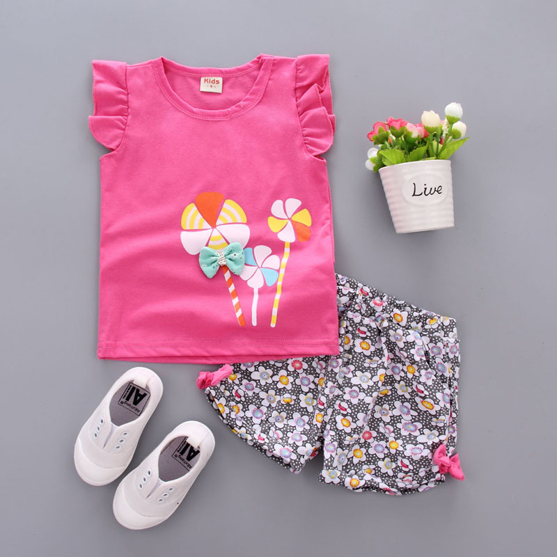 Cute Lollipop Printed T-Shirt And Shorts Set For Baby Girls