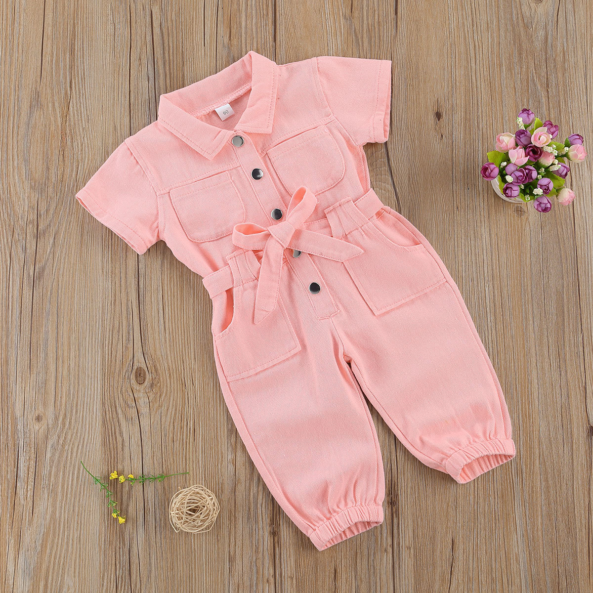 Half Sleeve Baby Pink Jumpsuit For Summer For Girls