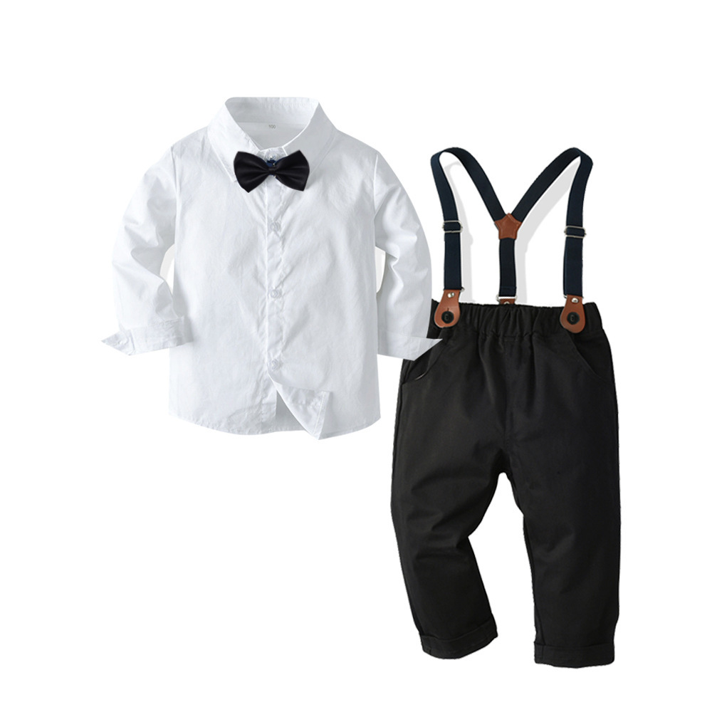Long-Sleeved Shirt, Pants With Bow Tie And Suspender Boys Party/Birthday Set