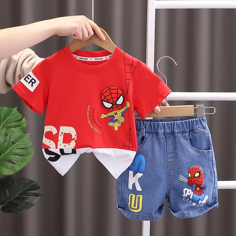 Spiderman Printed T-shirt And Matching Shorts Summer Set For Boys