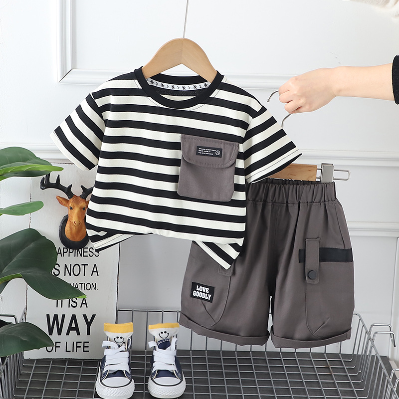 Summer Casual Striped T-Shirt And Shorts Set For Boys