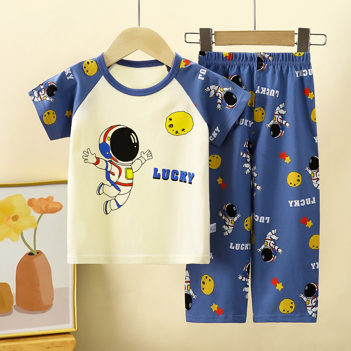 Summer Cotton T-Shirt And Trouser Pajama/House Clothes Set For Kids