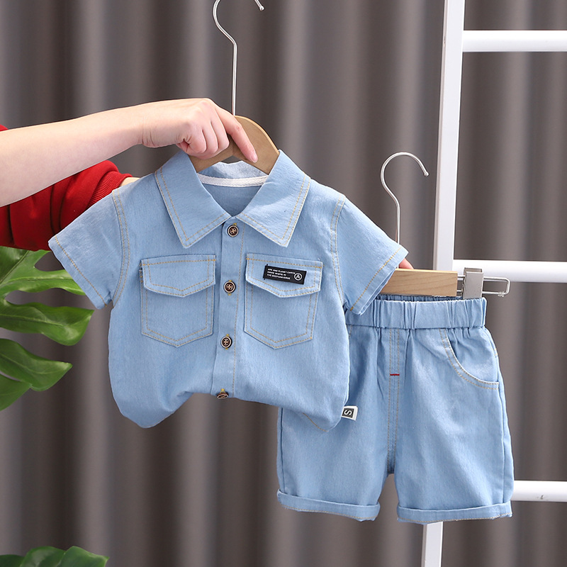 Summer Jeans Style Soft Shirt And Shorts Set For Boys