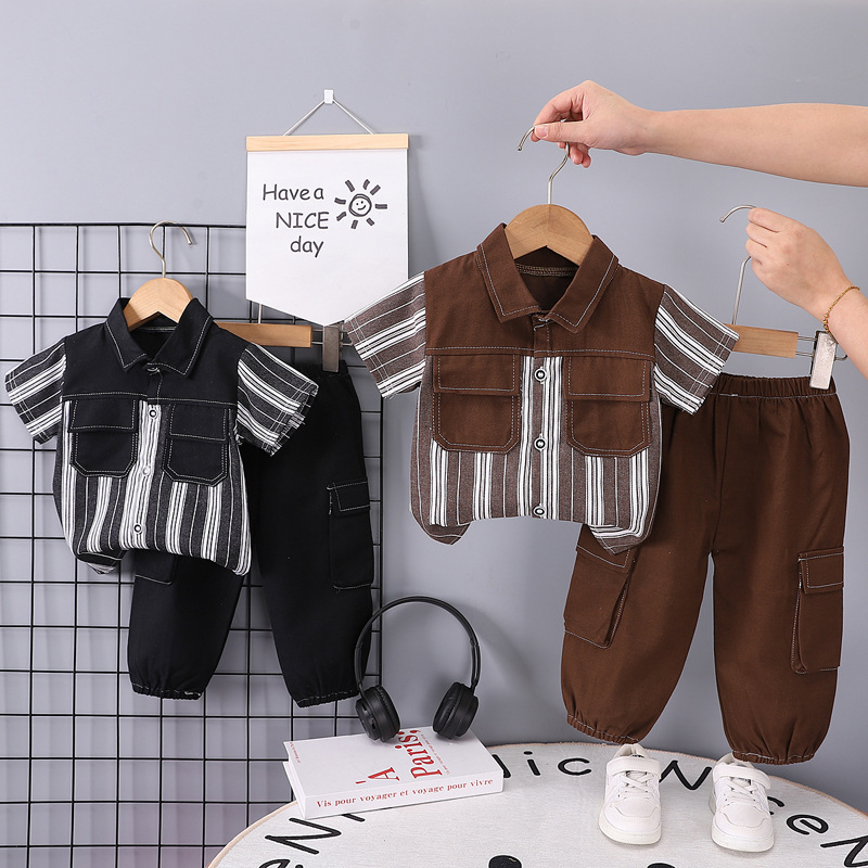 Vertical Striped Shirt And Joggers Pants For Boys