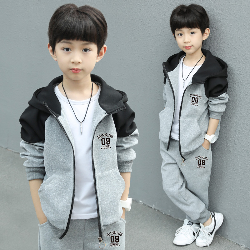 Track Style Hooded Jacket And Trousers Set For Boys