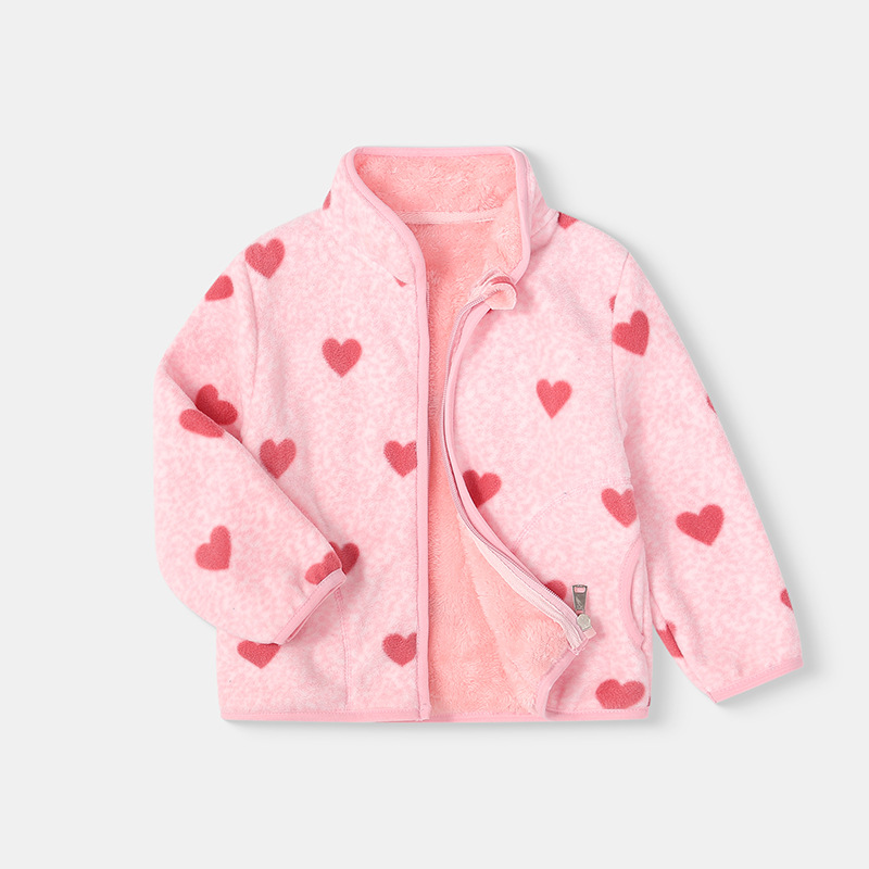 Kids Pink Winter Fleece Polar Jacket With Fur Inside 