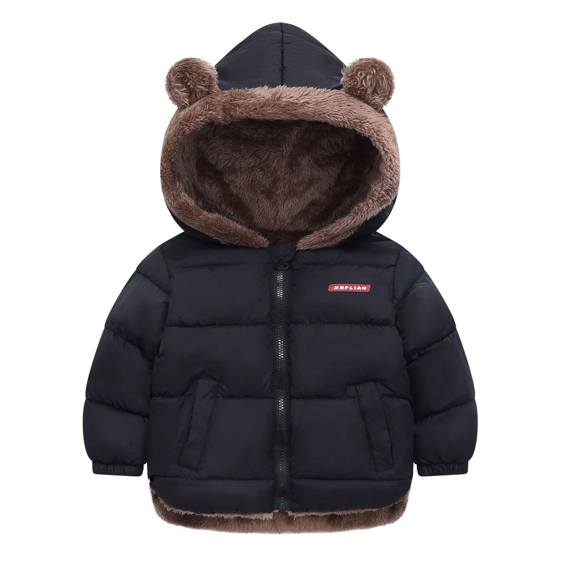 Unisex KIds Hooded Down Jacket With Fur Inside For Winter