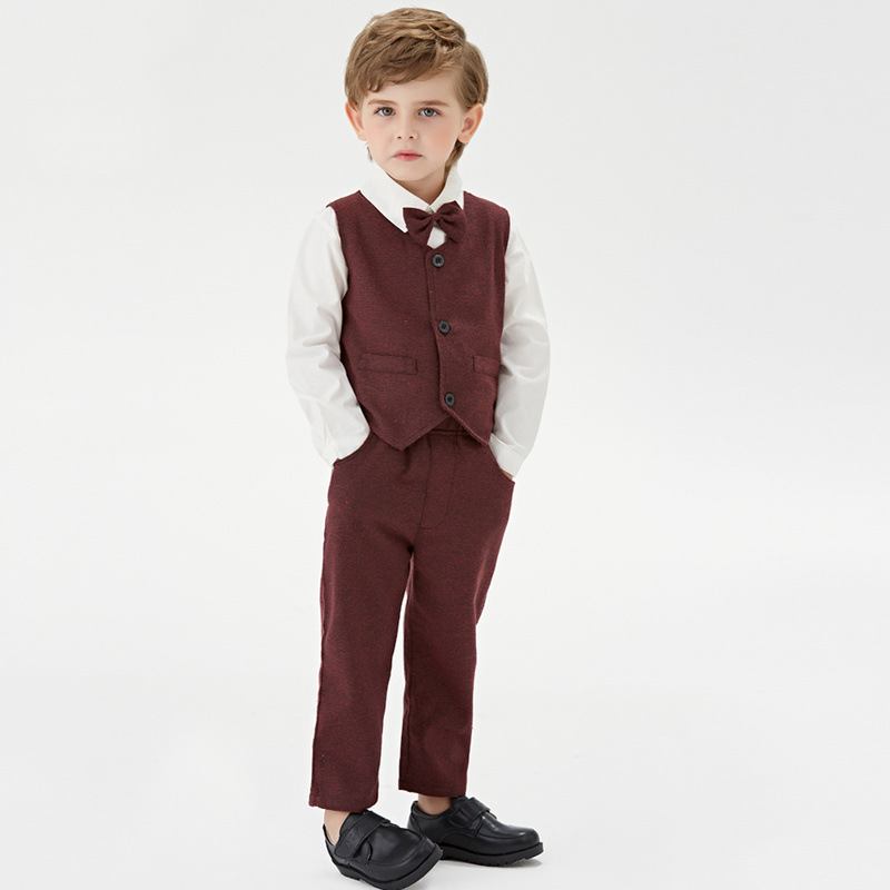 Waist Coat, Shirt, Pants and Bow Tie Four Piece Formal Set For Boys