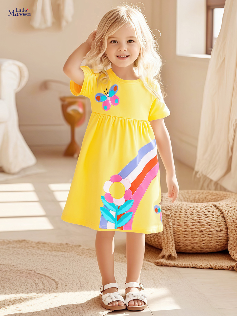 Summer Yellow Cotton Soft Casual One Piece For Girls