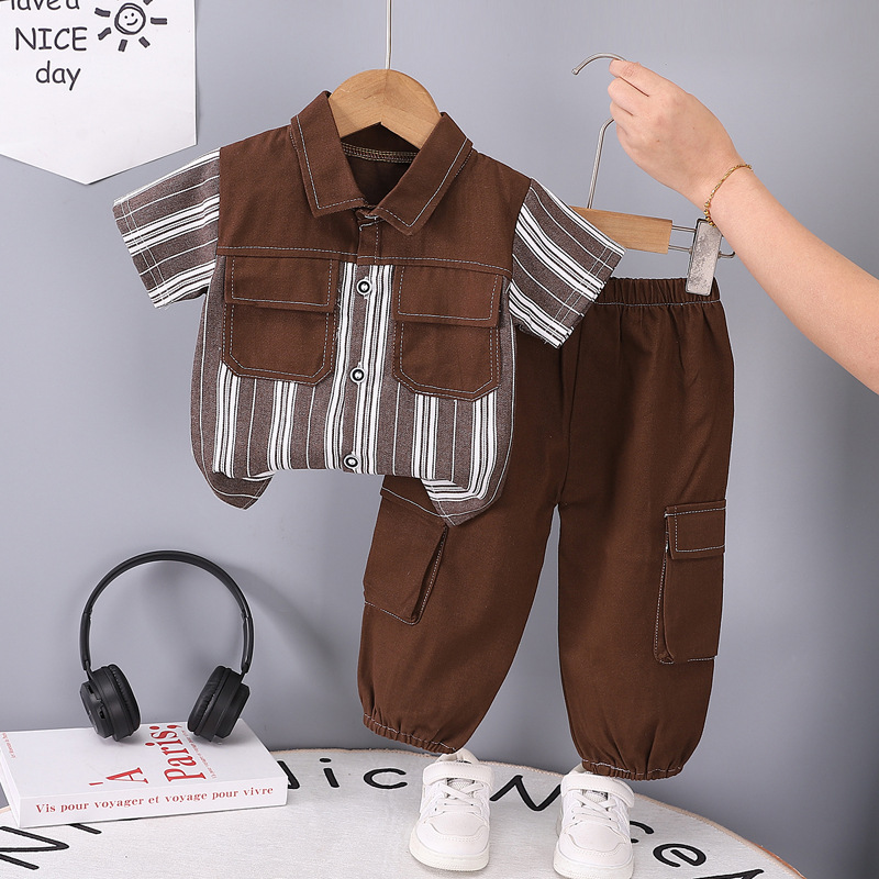 Vertical Striped Shirt And Joggers Style Pants For Boys