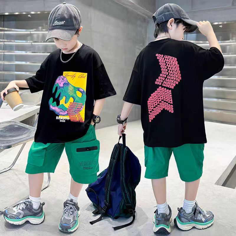 Boys Summer Cool Casual Loose T-Shirt And Half Pants Set