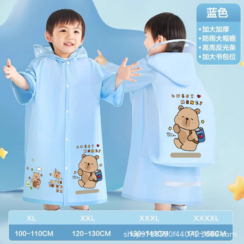 Cartoon Print Raincoat With School Bag Space And Visor Cap For Kids