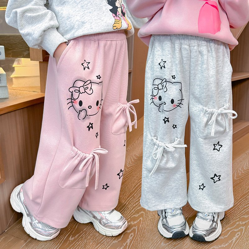 Girls Stylish Hello Kitty Printed Drawstring Pocket Casual Trousers