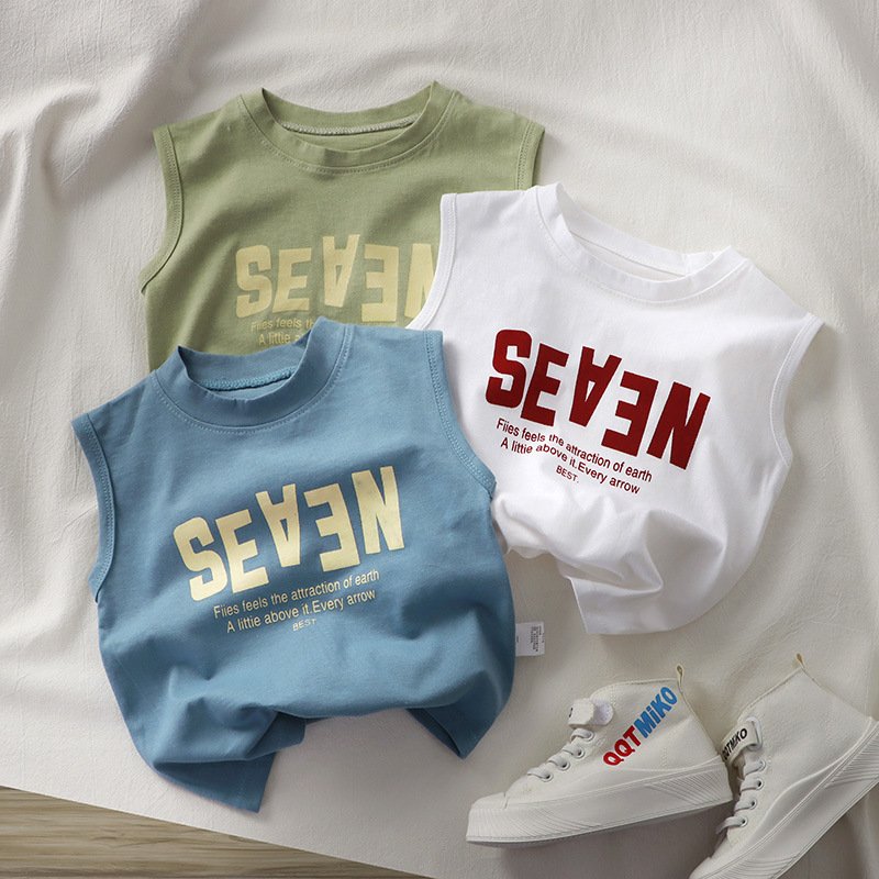 Korean Style Wide Shoulder Cotton Sleeveless Vest For Boys